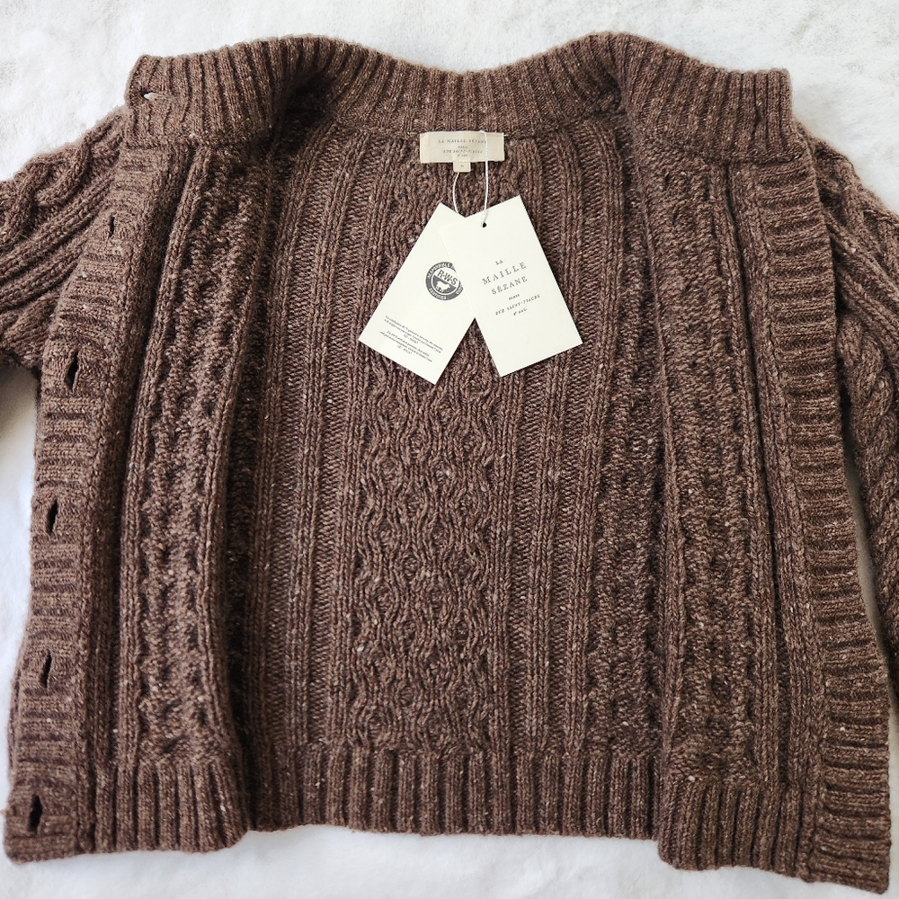 NWT Sezane Andina Sweater Sezane Cardigan Chunky Cable Knit Braided Knit Jumper - Picture 9 of 16